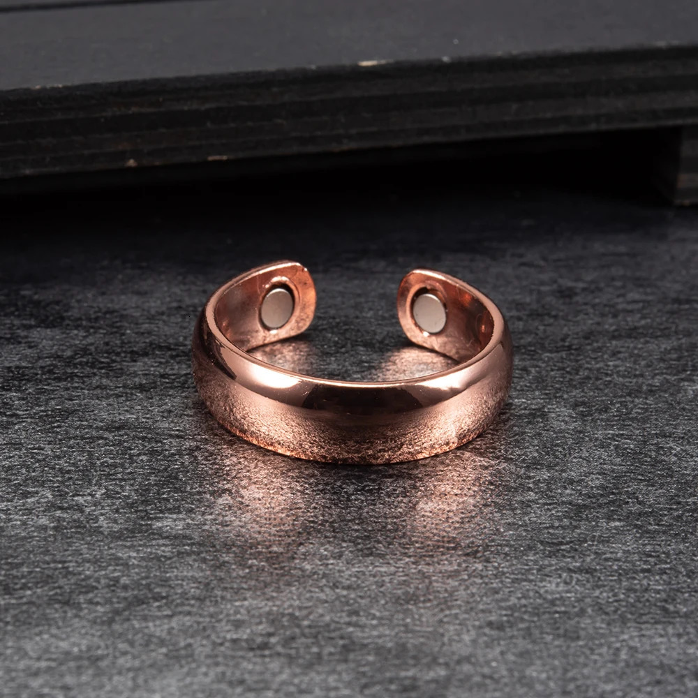 Vinterly Pure Copper Rings Magnetic 6mm Adjustable Open Cuff Finger Finished High Magnet Health Energy Mens Minimalist Jewelry 250213