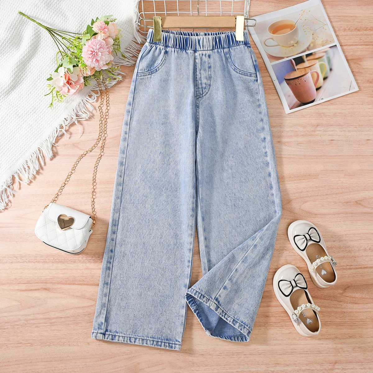 2024 Summer Trend Teen Girls Casual All-in-one Denim Wide-leg Pants for Outdoor ActivitiesT250220
