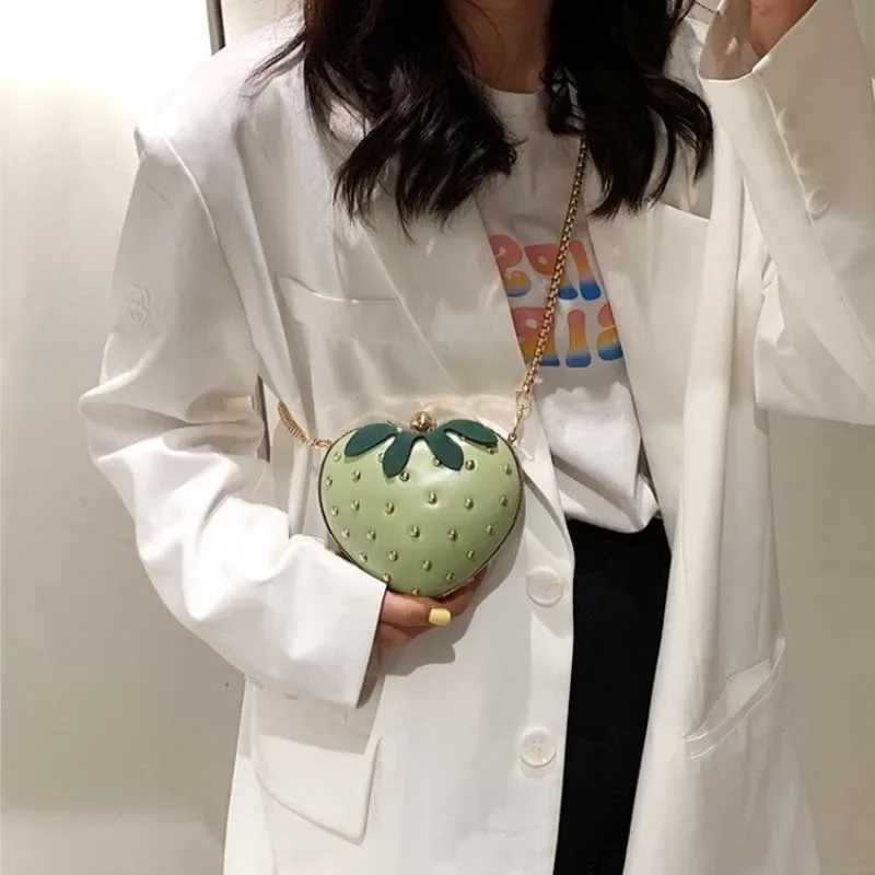 Cute Fruit Strberry Heart Shape Pu Mini Fashion Ladies Chain Purse Clutch Bag Shoulder Bag Tote Female Flap Handbag Q5 Y250218