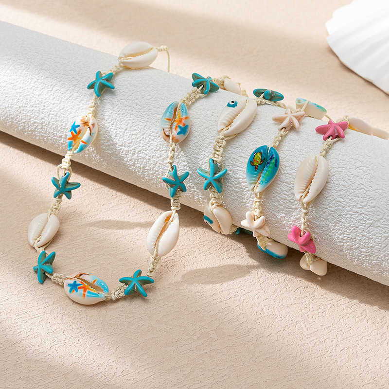 Charm Bracelets Hot selling ocean style cartoon starfish shell graffiti blue eye bracelet ins summer beach vacation bracelet H25220