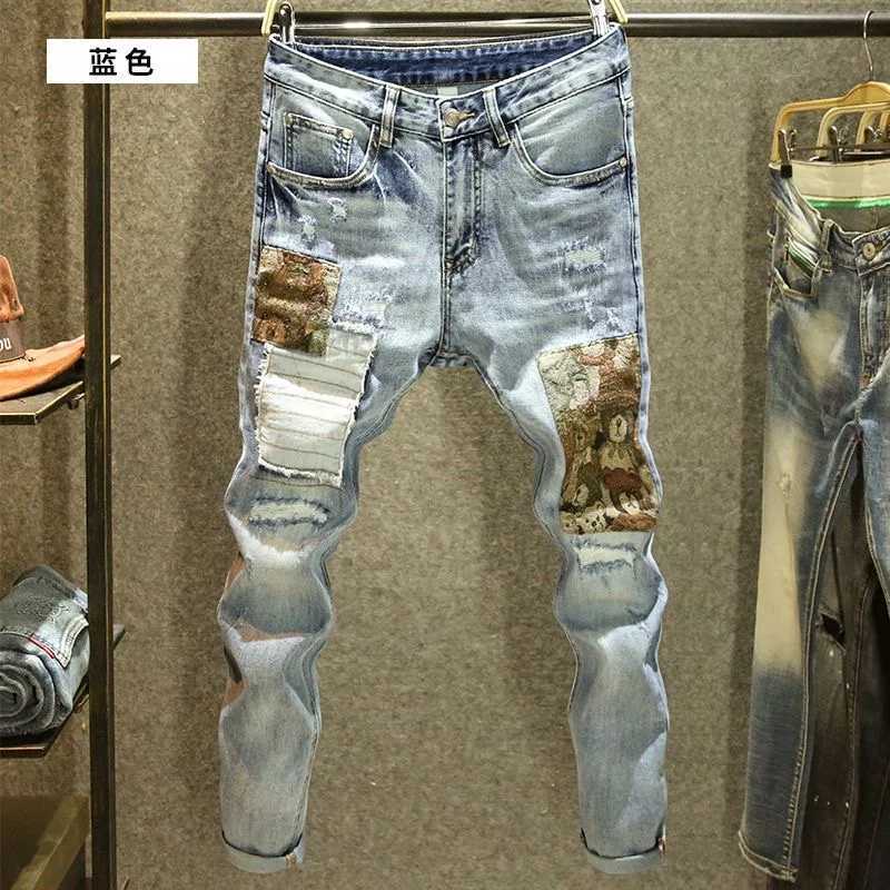 2024 Spring/Summer New Fashion Trends Printed Stretch Jeans for Mens Casual Ultra Thin Comfortable Breathable High Quality Jeans 28-36 X250220