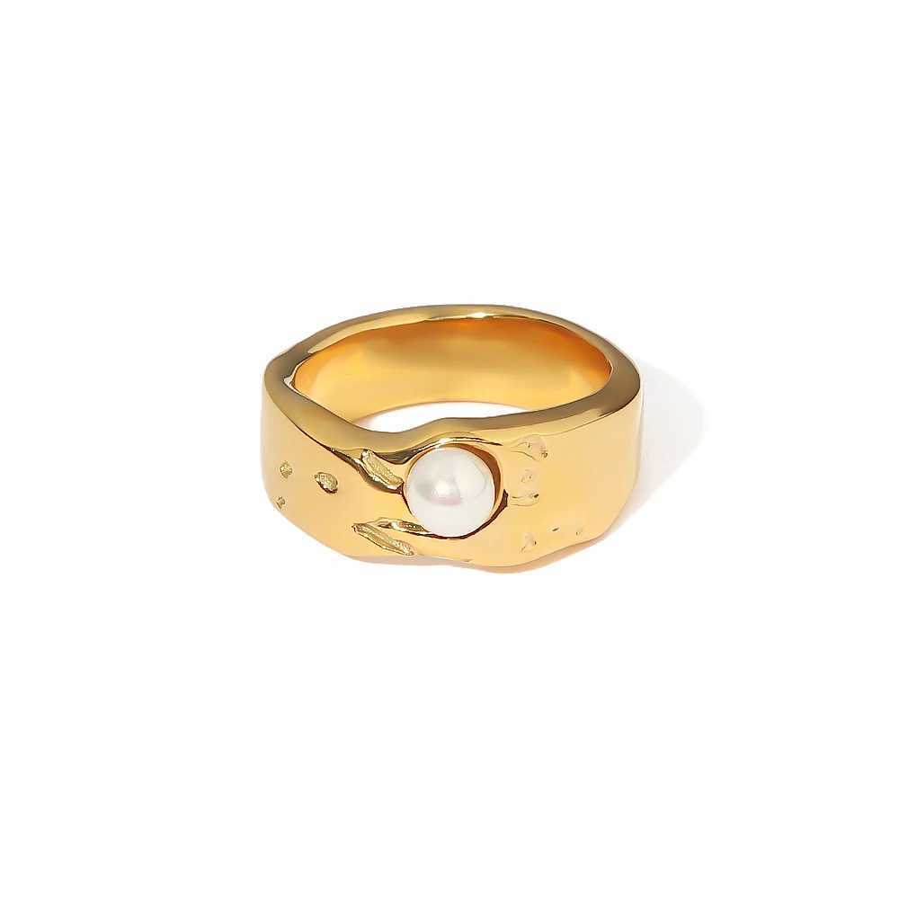 World Vintage Style Ring 18K PVD gold plated Fresh Water Pearl Stainless Steel Jewelry Elegant Imitation Ring Accessories New X250220