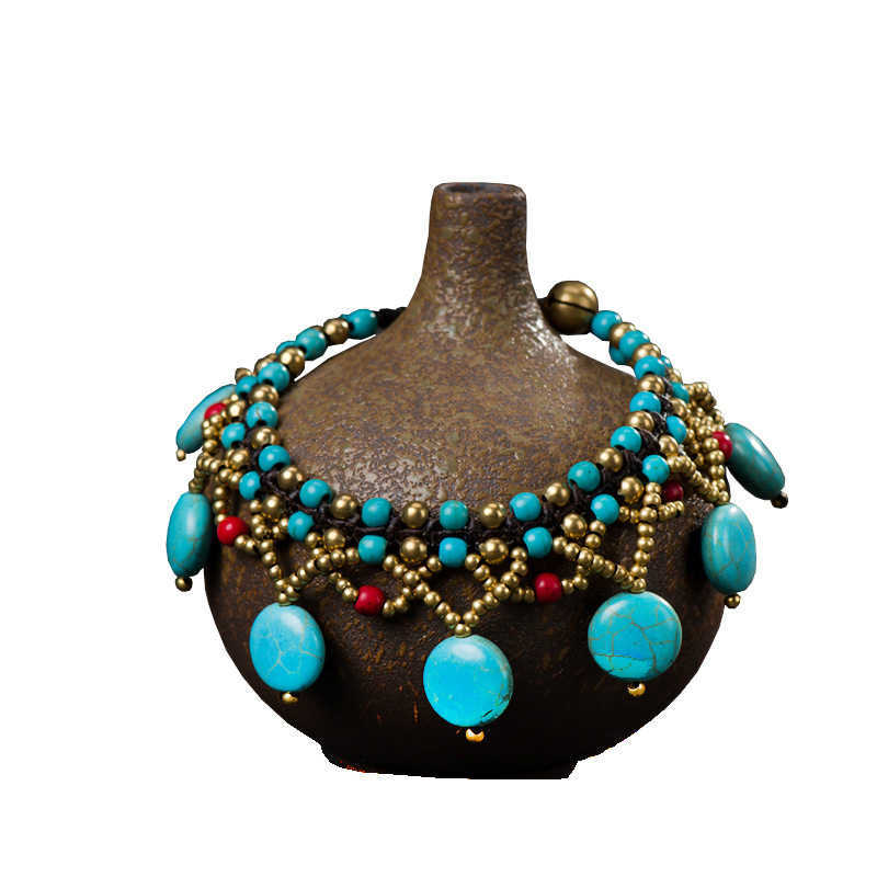 Charm Bracelets Bohemian style Mancheng jewelry pancake hand woven beach hollow Bracelet girl H25220