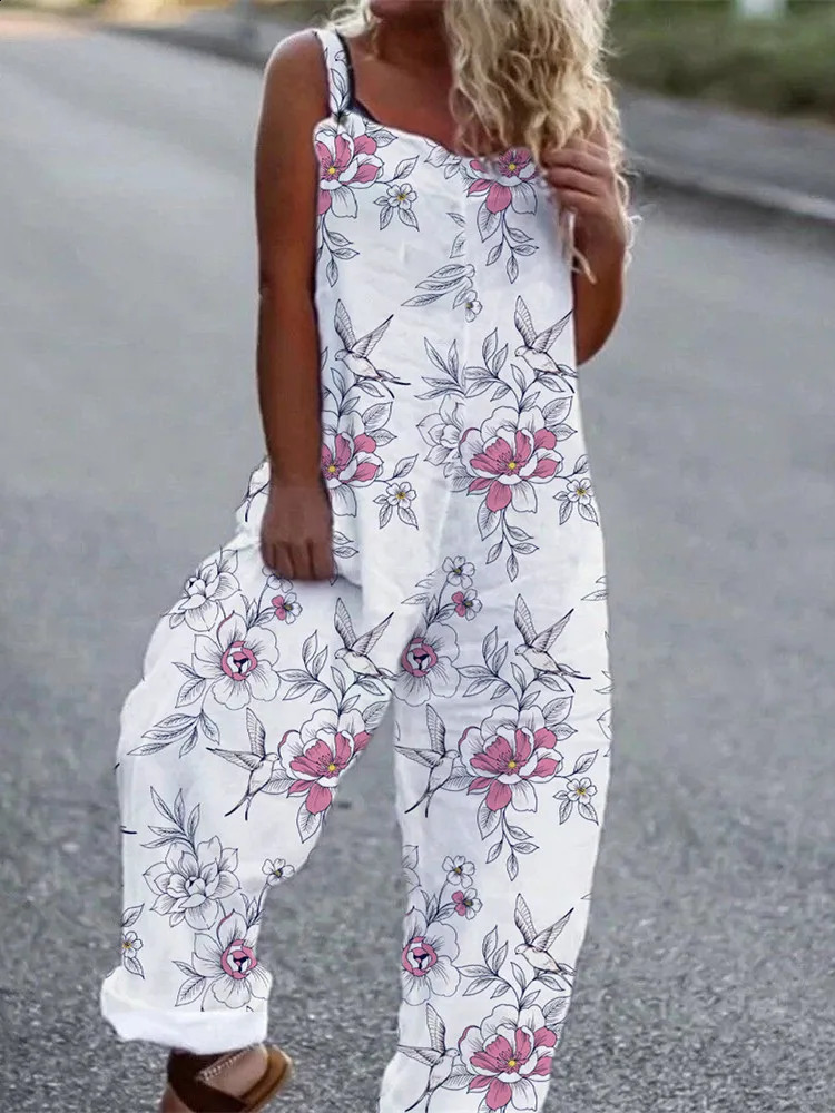 Elegant Vintage Retro Floral Print Women Jumpsuits Summer Spaghetti Strap Casual Streetwear Office Rompers Overalls Female 250220