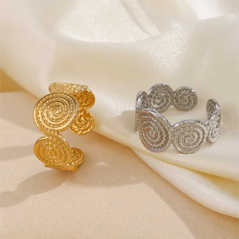 ANENJERY 316L Stainless Steel Tree Layer Splicing Screw Thread Round Open Ring for Wen Niche Retro Ring Party Jewelry X250220