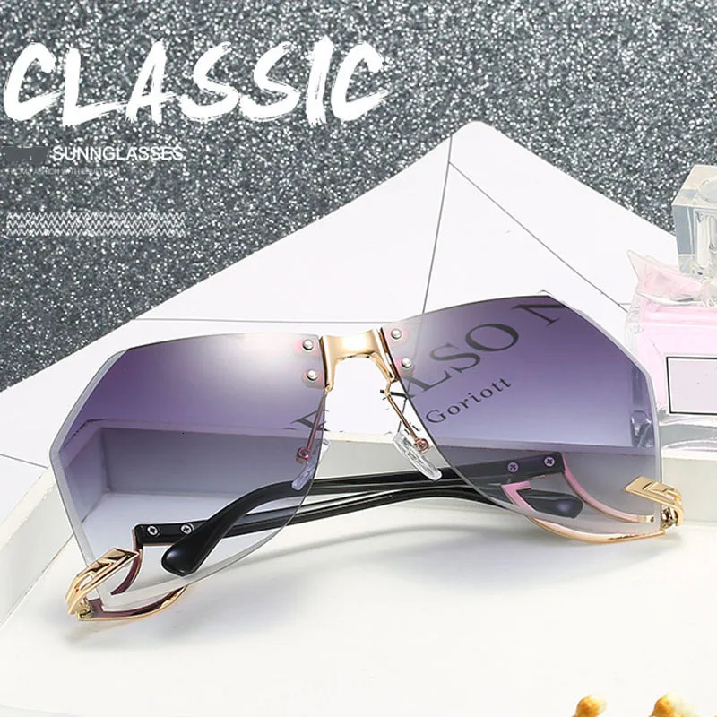 Irregular Rimless Sunglasses Women Alloy Frame Oversize Gradient Sun Glasses Fashion Female Clear Shades 250218