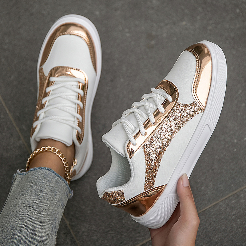 New Plus Size Fashion Style Designer Shoes White Autumn Color Blocked Sequins Personalized Student Flat Bottom Casual Sports Shoes White Shoes