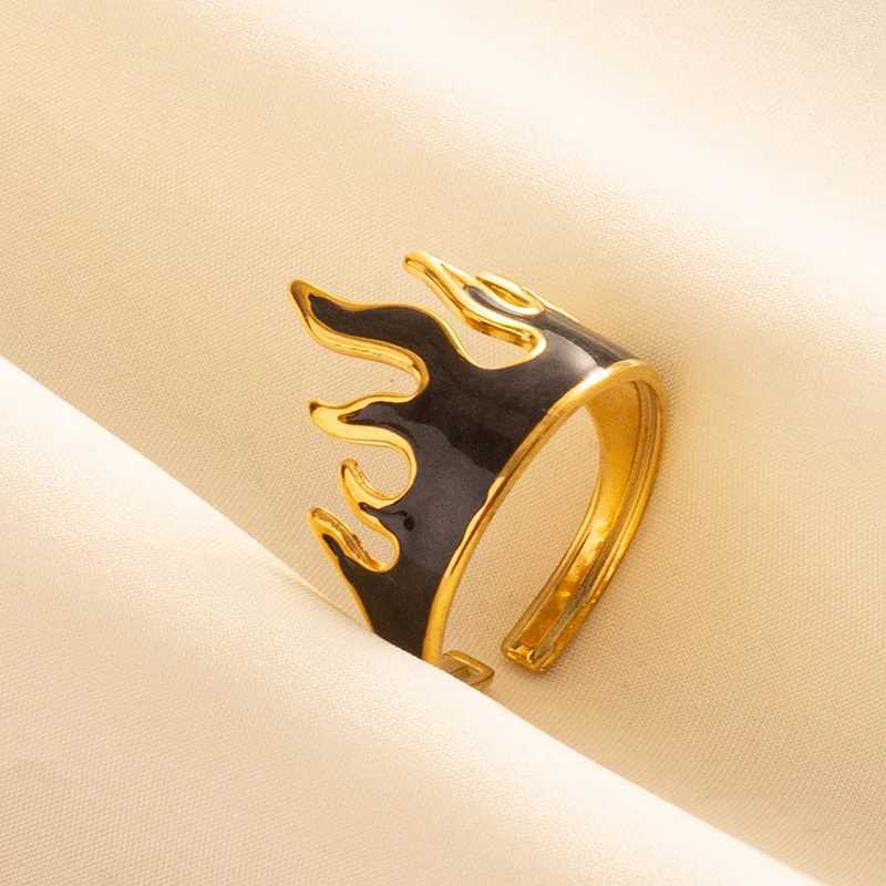 Balck Enamel Gold Plated Fire Evil Eye Stainless Steel Ring Vintage Finger Jewelry Sun Moon Star Rings For Wen Men Bague X250220