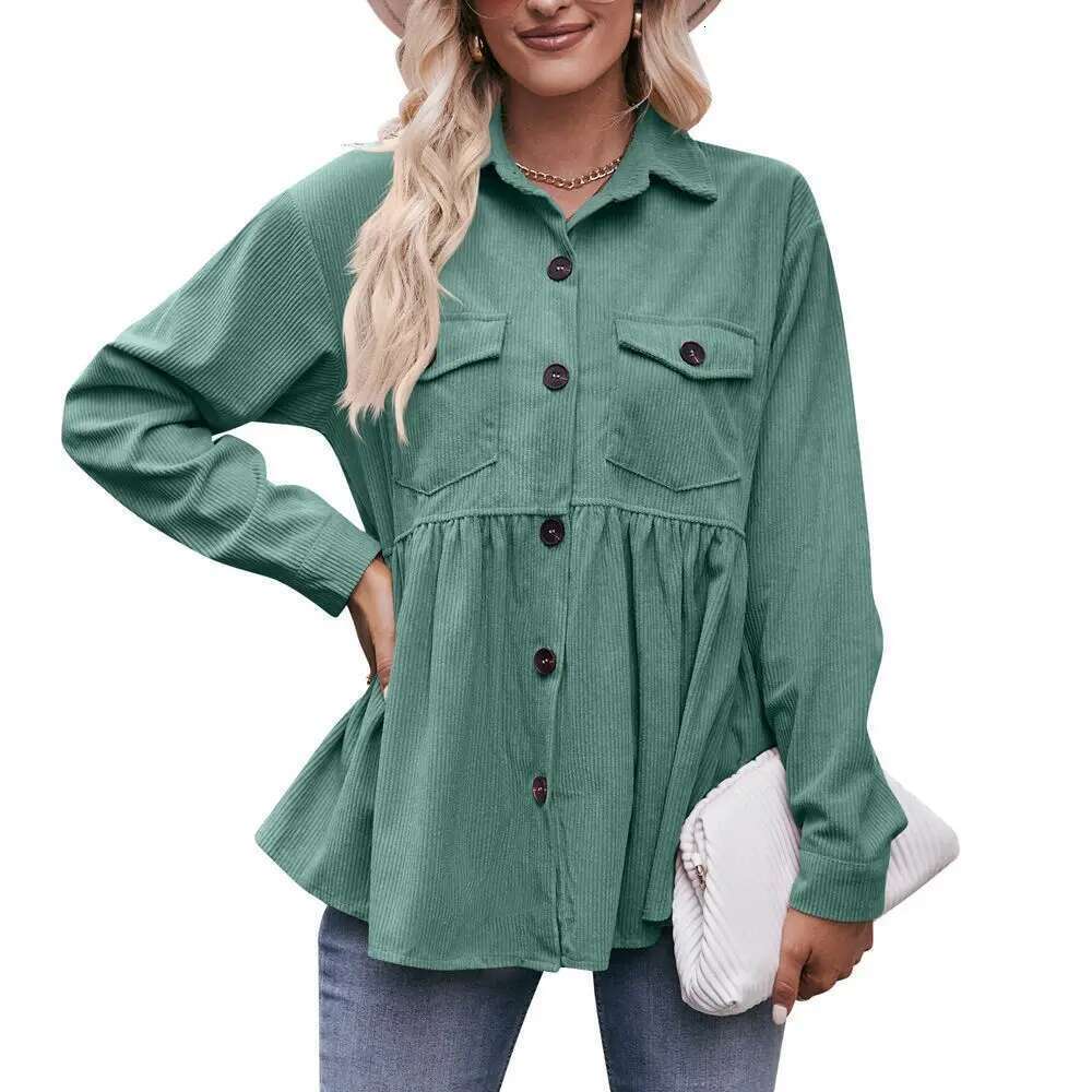 Autumn Winter Women's Corduroy Shirt 2024 New 2 Pocket Lapel Single-Breasted Thicken Blouses Female Warm Long Sleeve T-Shirt