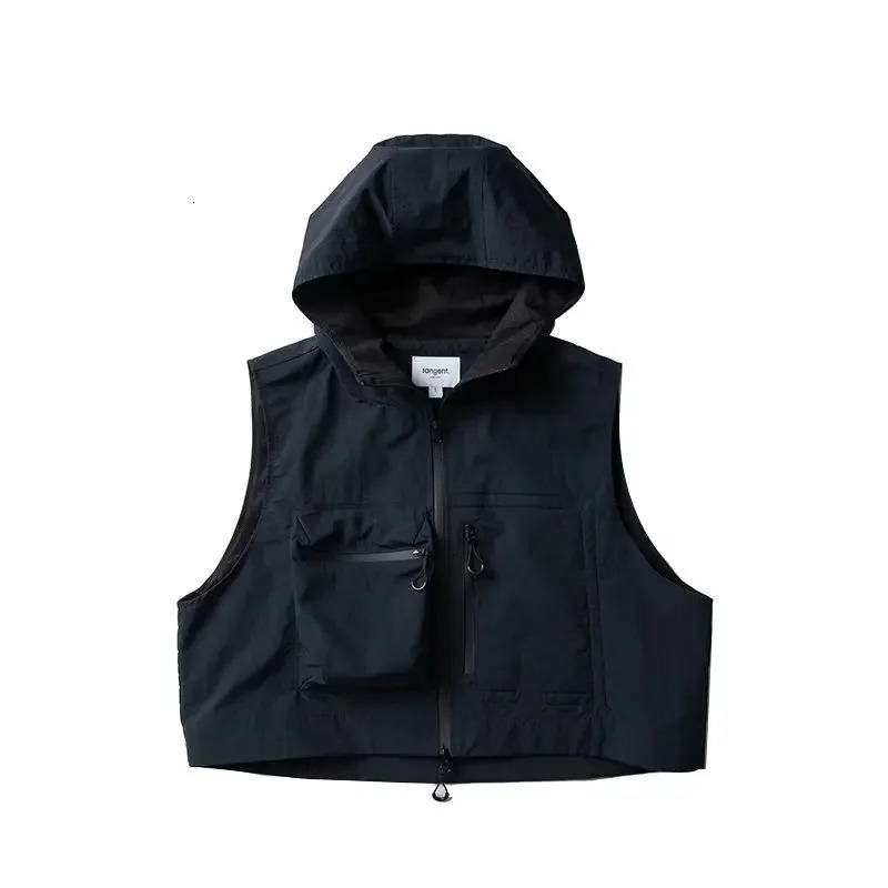 Cityboy Japanese Style Cropped Vest Jacket Mens American Style Summer Thin Hooded Functional Multi-pocket Vest Casual Scene 250219