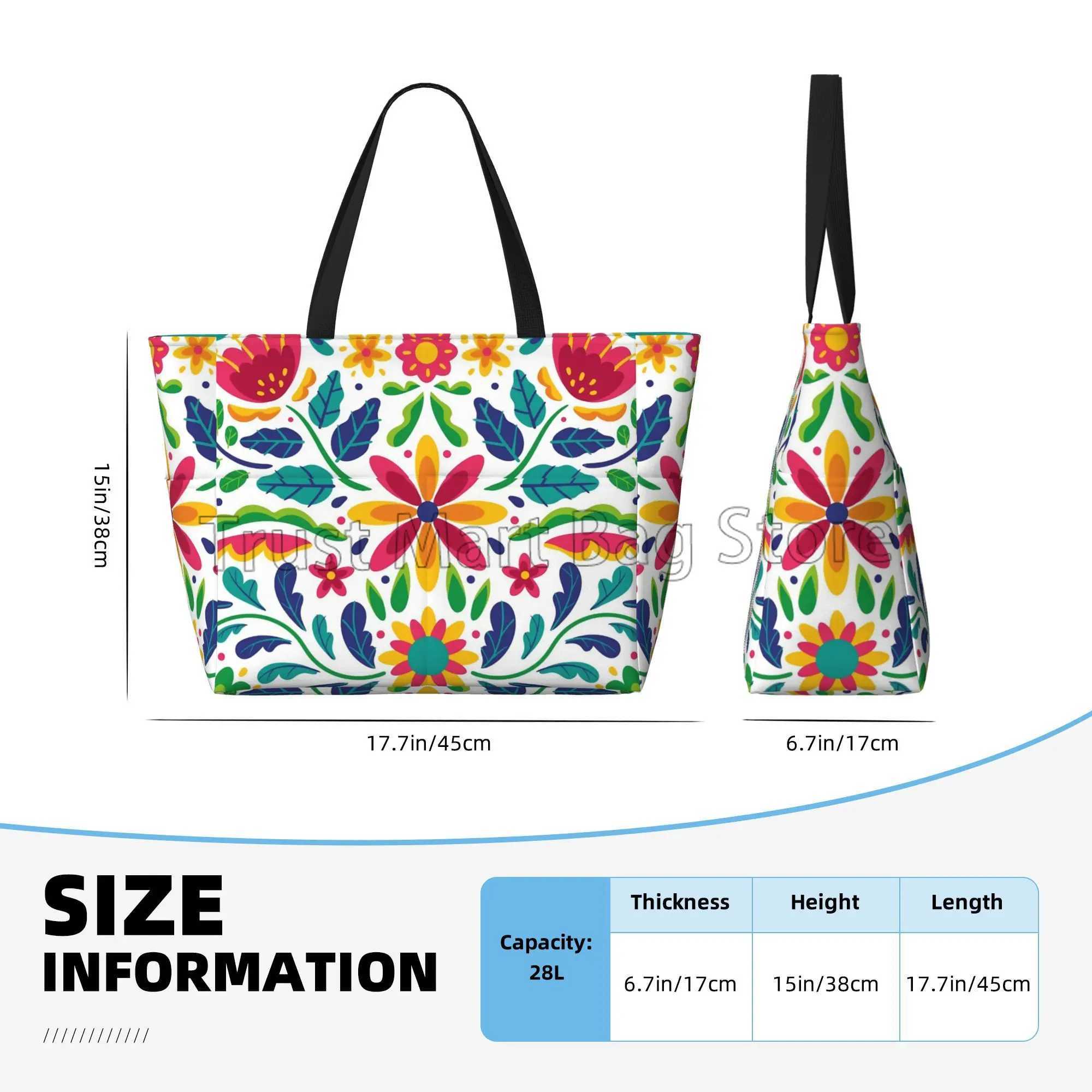 Mexican Flower Waterproof Beach Tote Pool Bags for Women Ladies Extra Large Gym Tote Carry on Bag for Weekender Travel Swim Z250219