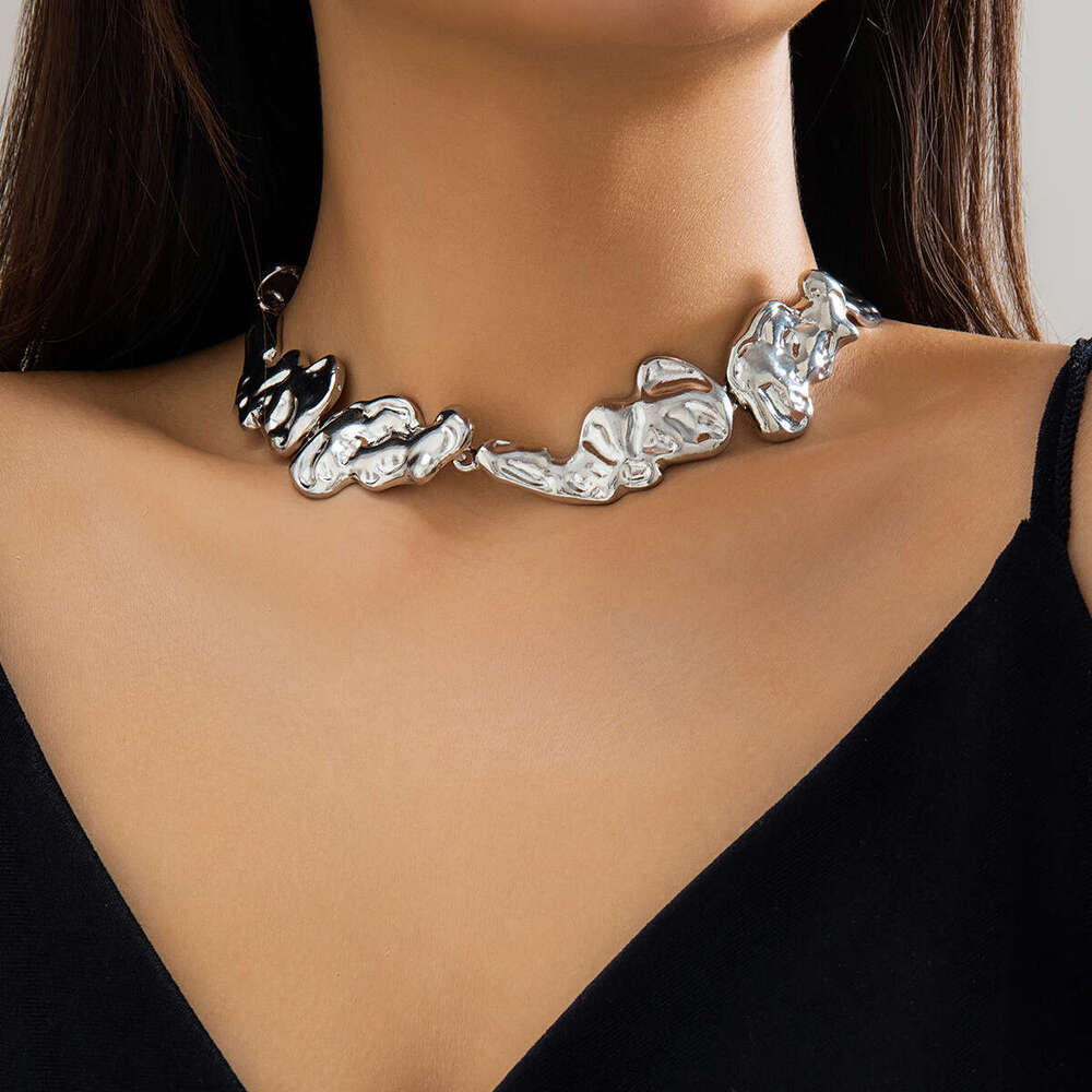 Minor wrinkled liquid metal choker minimalist lava irregular collar jewelry