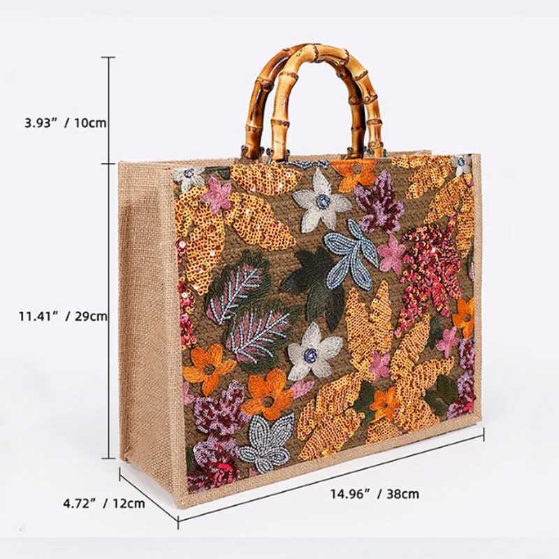 Large capacity floral sequin embroidered handbag for women Hsinchu handheld womens casual beach bag Z250219