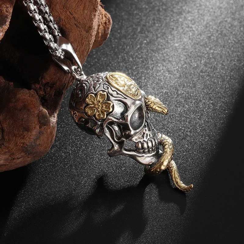 Vintage Gothic Snake Coiled Demon Skull Pendant Necklace for Men Boys Rock Party Halloween Jewelry GiftXJ250219