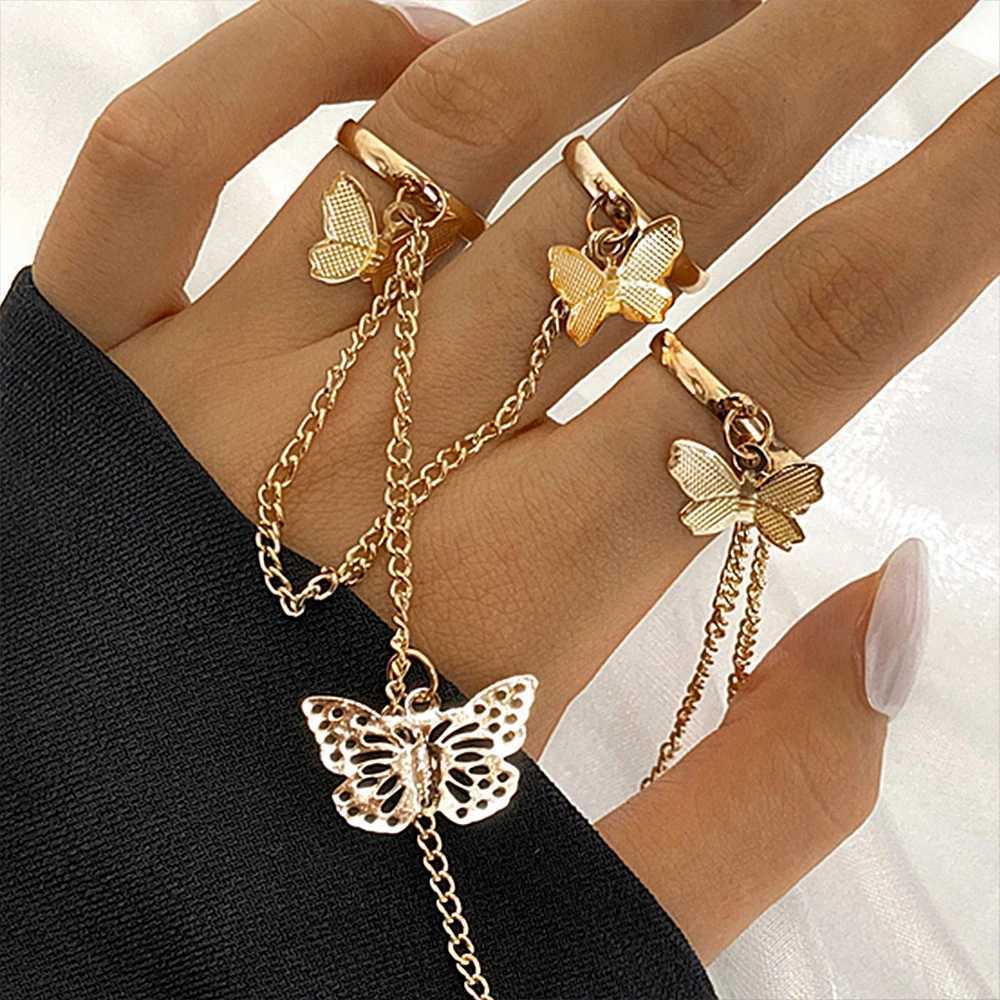 Personality Simple Mittens Chain Finger Rings for Wen Girls Gold Color Silver Color Charm Pendant Ring Jewelry Gift X250220