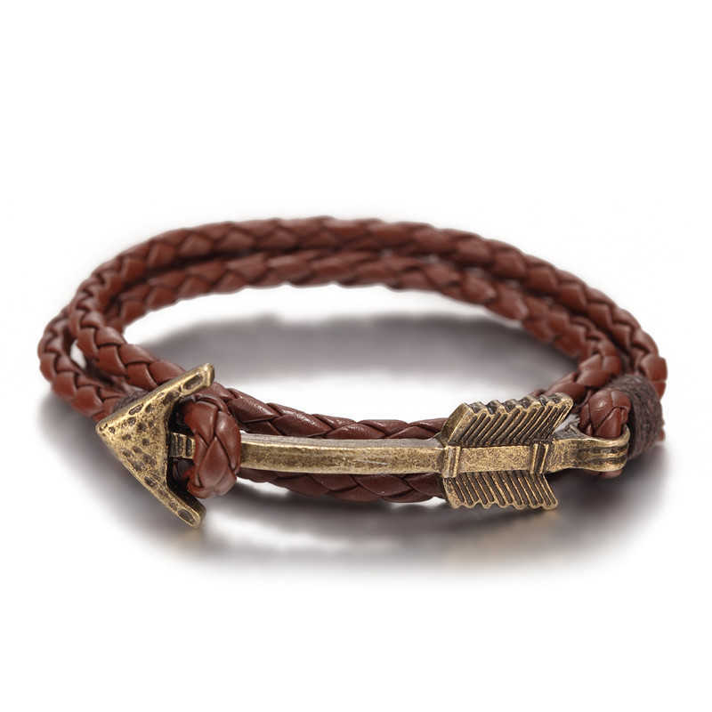 Charm Bracelets Hot selling mens multi-layer hand woven bracelet arrow boat anchor bracelet leather bracelet H25220