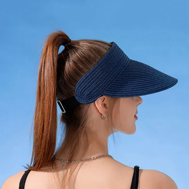 Womens Summer Empty Top Visor Caps Fashion Straw Hats Anti UV Sun Hat For Female Outdoor Long Wide Brim Beach Caps 250219