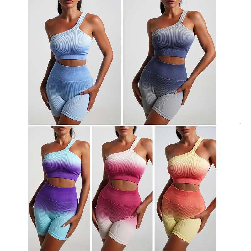 Seamless Gradient Leggings High Elasticity Sets Womens Outfits Yoga Suit Set Running Tight Fiess Wear Sports Bra