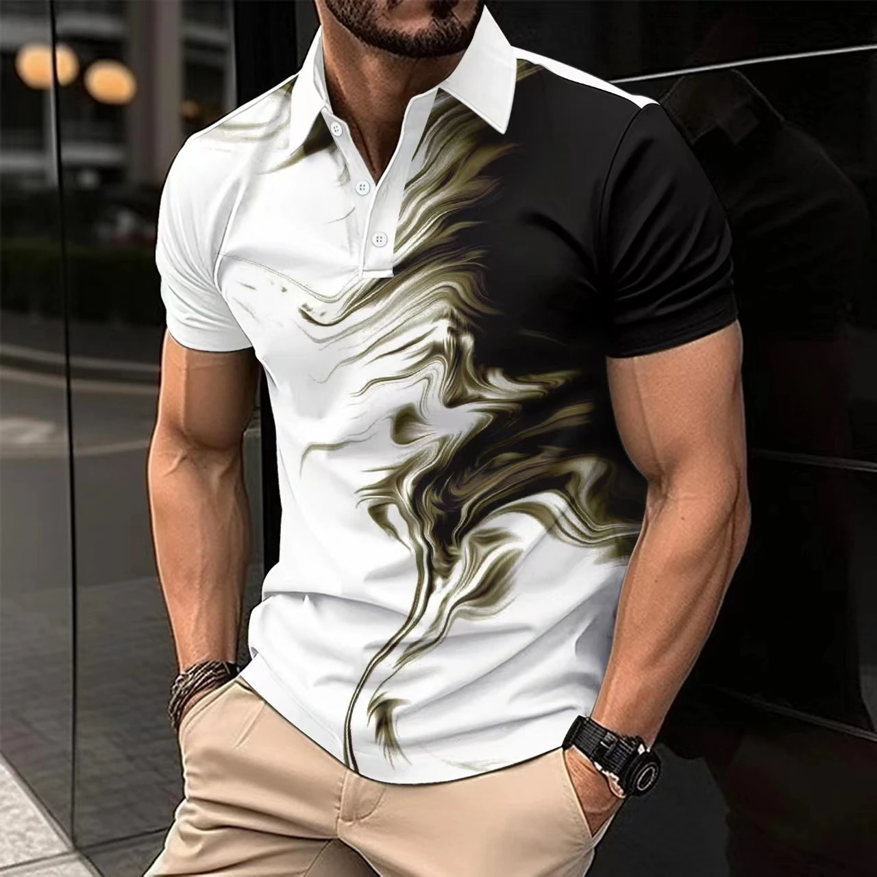 Summer Polo Shirt Solid Color Short Sleeve Polo Shirt Printed Casual Sports Shirt 250220