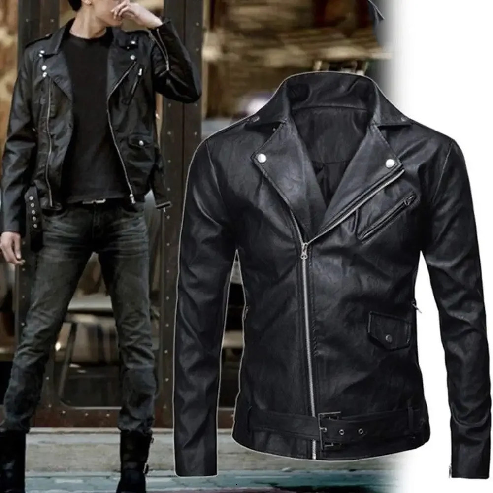 Men Leather Jacket Slim Fit Motorcycle Zipper Casual Coat Spring Autumn Winter 250210