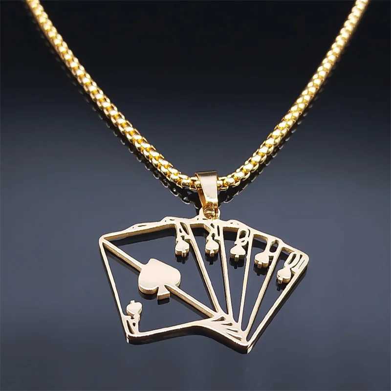 Lucky Ace of Spades 10 J Q K A Necklace Stainl Steel Card Casino Fortune Playing Cards Necklace Jewelry collier6106XJ250219