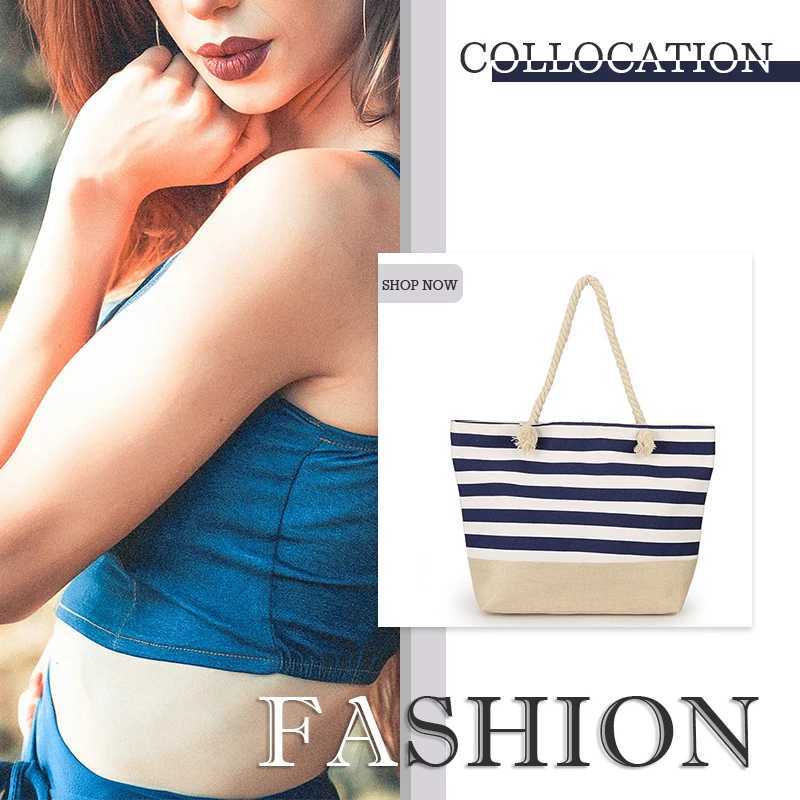 AFKOMST Beach Bag for Woman Canvas Fashion Handbag Striped Large Capacity Shopping Travel Bags Z250219