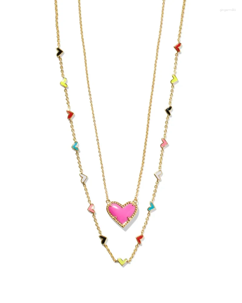 Pendant Necklaces YEEVAA Heart Neon Pink Magnesite&Multi Mix Strand Necklace Layering Set Fashion Jewelry Unique Gifts
