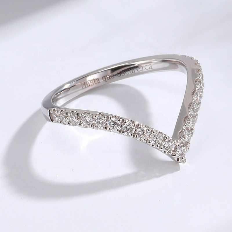 10K/14K/18K Solid Gold White Yellow Rose Gold V Shape 1.5mm D Color VVS Moissanite Half Eternity Wedding Bnad Ring