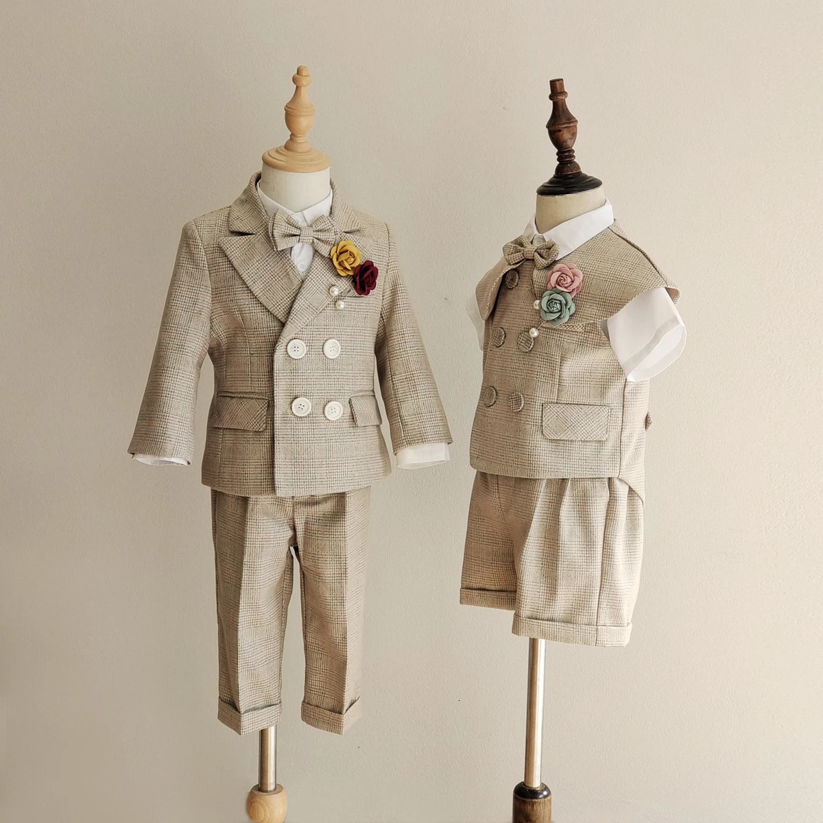 Boys Formal Plaid Suit khaki Baby Daptism Dress Set Child Wedding Birthday Party Pography Costume Kids Clothes High quality 250219