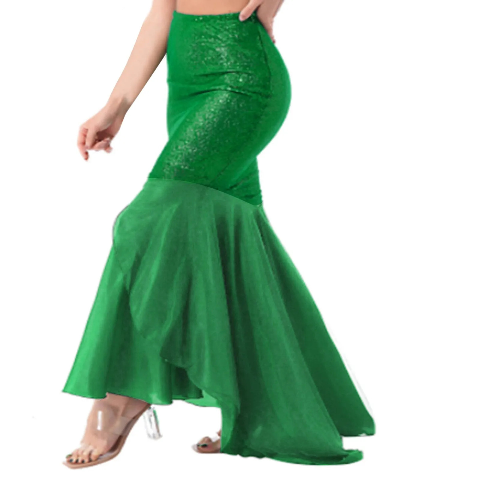 Women Ladies Shiny Sequined Mermaid Tail Skirt Party Pography Cosplay Costume On Carnival Theme Dress 250220