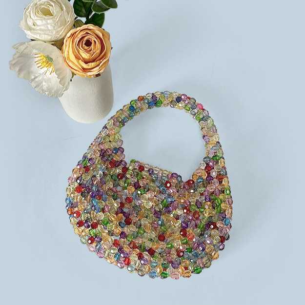 Autumn Winter Light Luxury Premium Texture Handmade Beaded Mini Bead Bag Sparkling Handheld Banquet Bag 250215