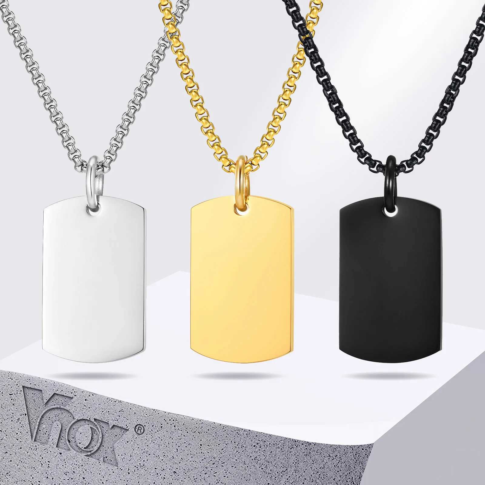 Vnox Small Thick Dog Tag Necklaces for Men Boys Military Dogs PendantBlack Silver Color Stainl Steel Collar Gift for HimXJ250219
