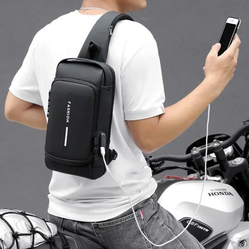 Mens USB charging cross body bag antitheft luggage shoulder bag school short distance travel messenger bag mens Oxford sling bag 250218