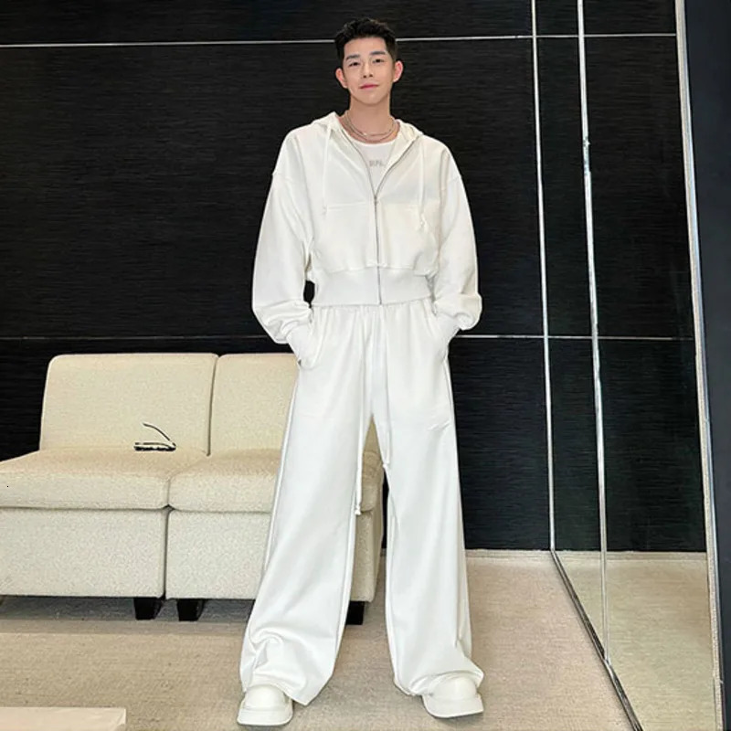 PFNW er Mens Two Piece Sports Pants Hollow Back Open Splicing Zipper Sweatshirt Wide Leg Pants Spring C5068 250220