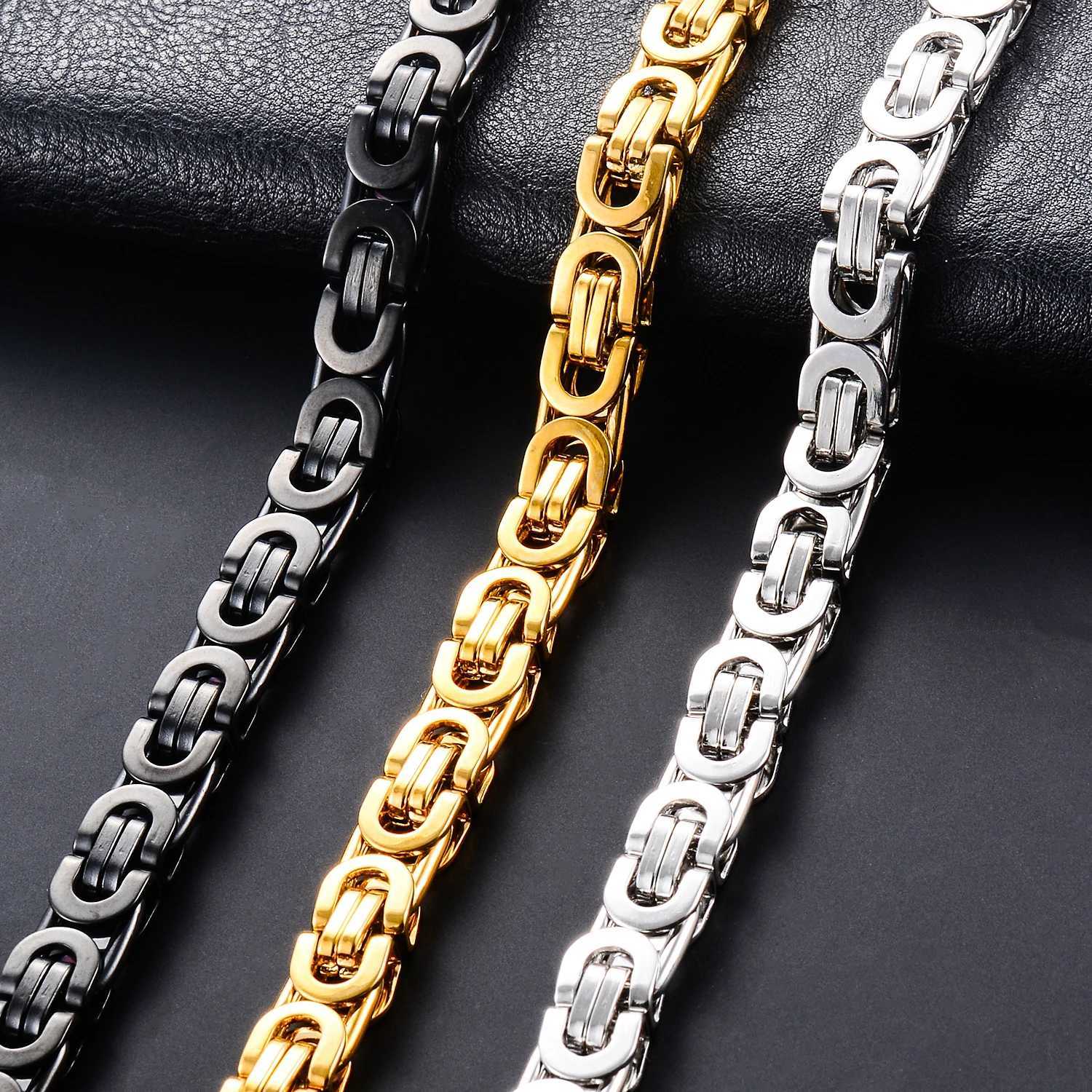 Mens Stainl Steel Geometric Flat Byzantine Hip Hop Chain Bracelet Fashion Jewelry Width 8.5mm Length 23cmXJ250219