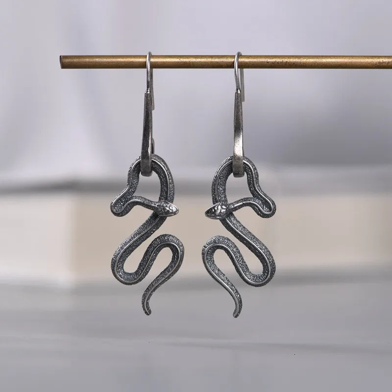 Snake pendant earrings 925 sterling silver Gothic matte pendant earrings for womens fashion punk jewelry Valentines Day gift Thai silver 250220