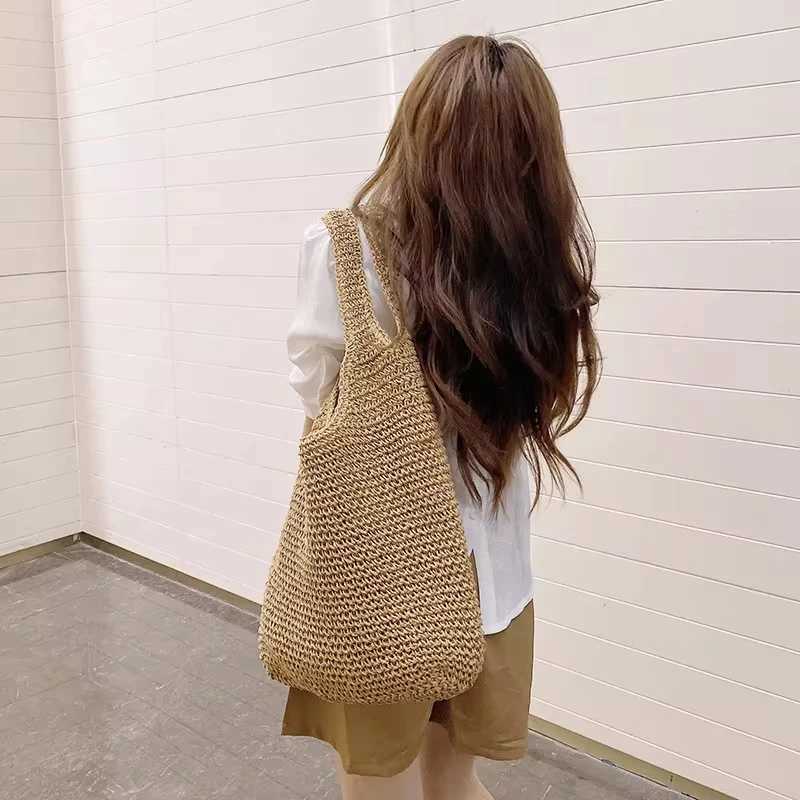 FAshion StrAW Women Shoulder Bags Paper Woven Female Handbags Large Capacity Summer Beach Casual Tote Purses Z250219