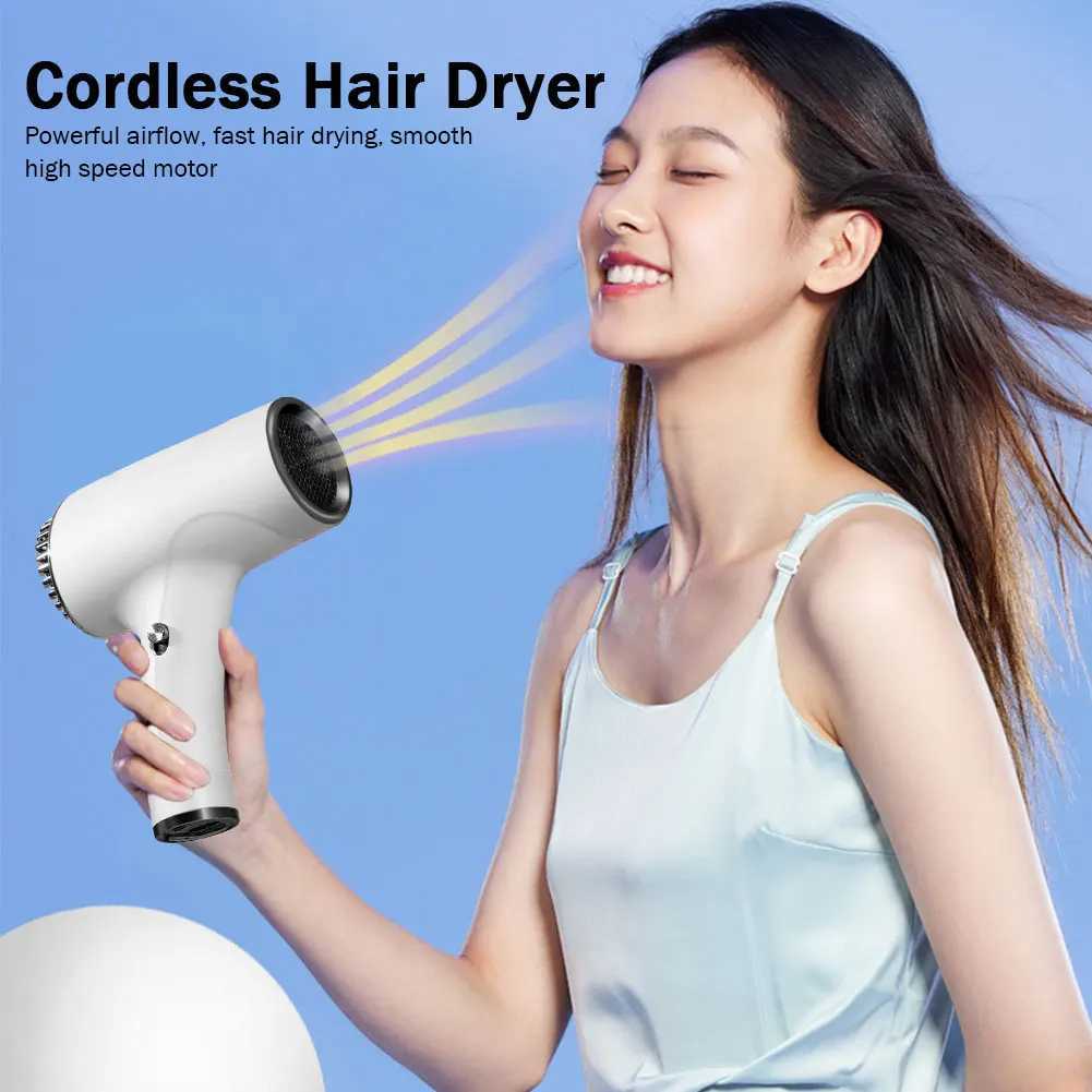 Portable Handy Hairdryer 2600mah Cordless Lonic Hair Dryer 40/500W USB Rechargeable Powerful 2 Gears for Household Travel Salon W250220