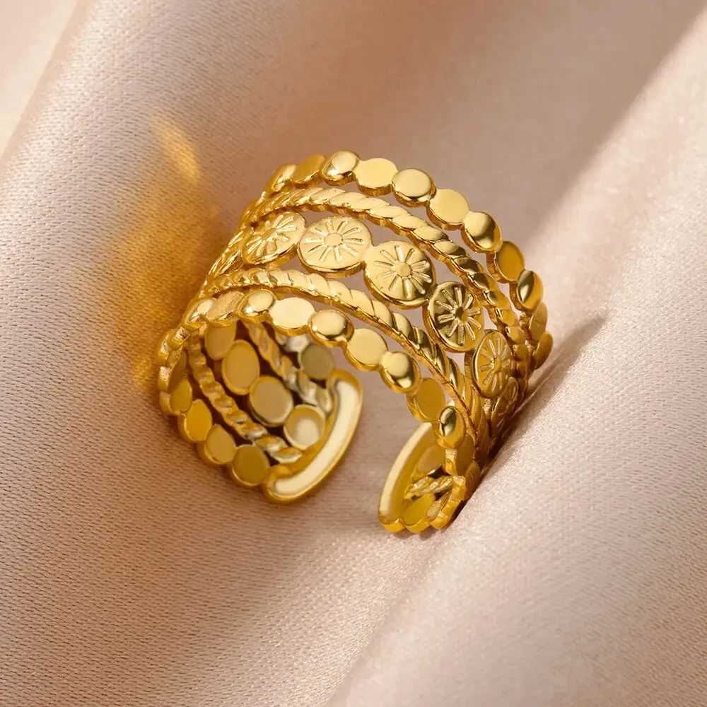 Gold Color Stainless Steel Tree Layer Rings for Wen Hollow out Open Finger Ring Fashion Wedding Party Jewelry Gift 2024 New X250220