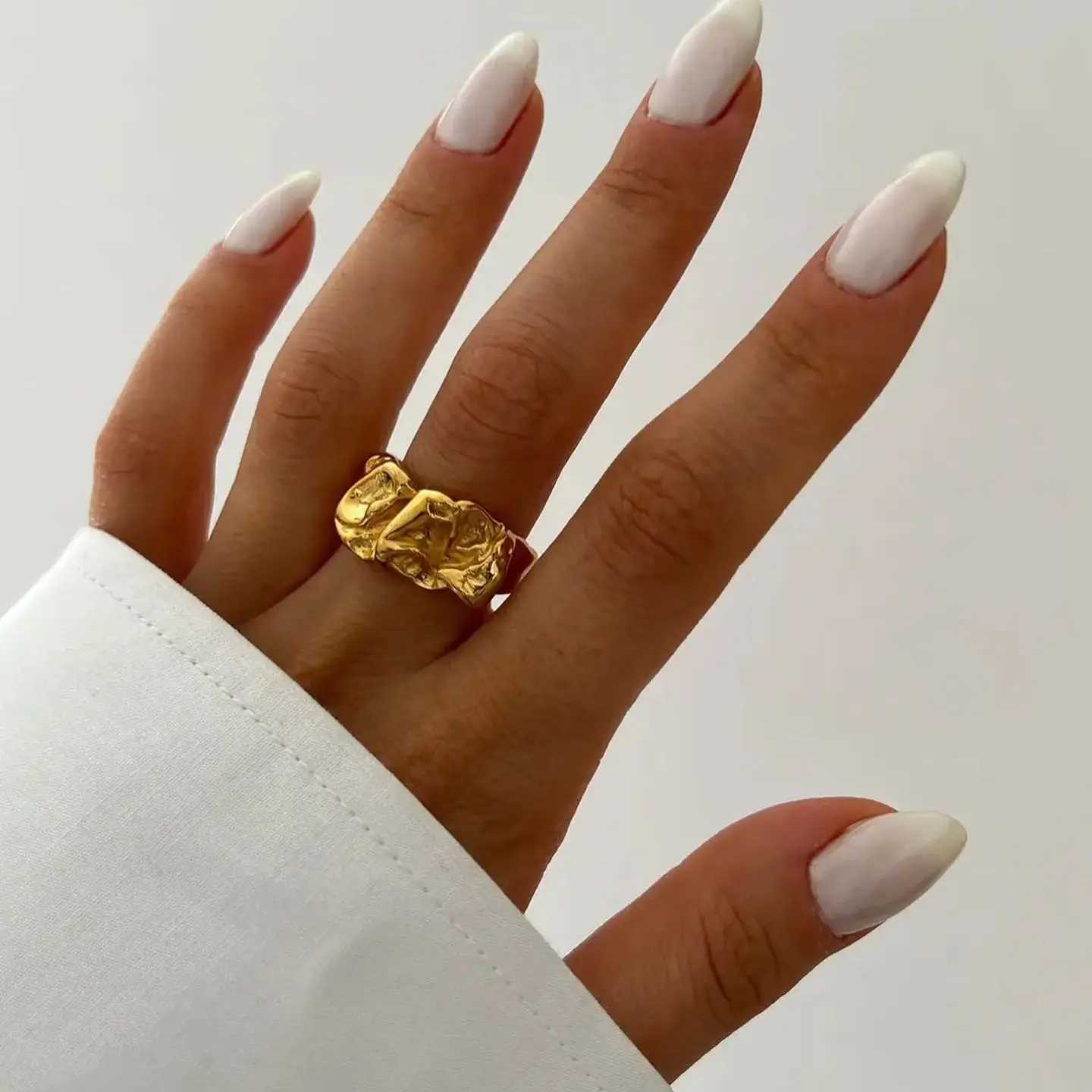 World Wide Crumpled Tin Foil Style Ring Chunky Gold Stackable Dainty Texture Metal 18 K Plated Statement Trendy Jewelry X250220
