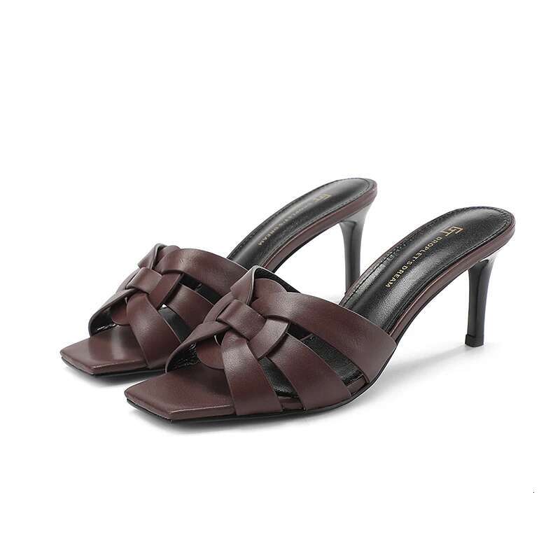 2023 Women's Summer Open Toe Slim Heels Outdoor Genuine Leather Fish Mouth Slippers Beach Casual High Heel Slippers7CM ddmykukumalu