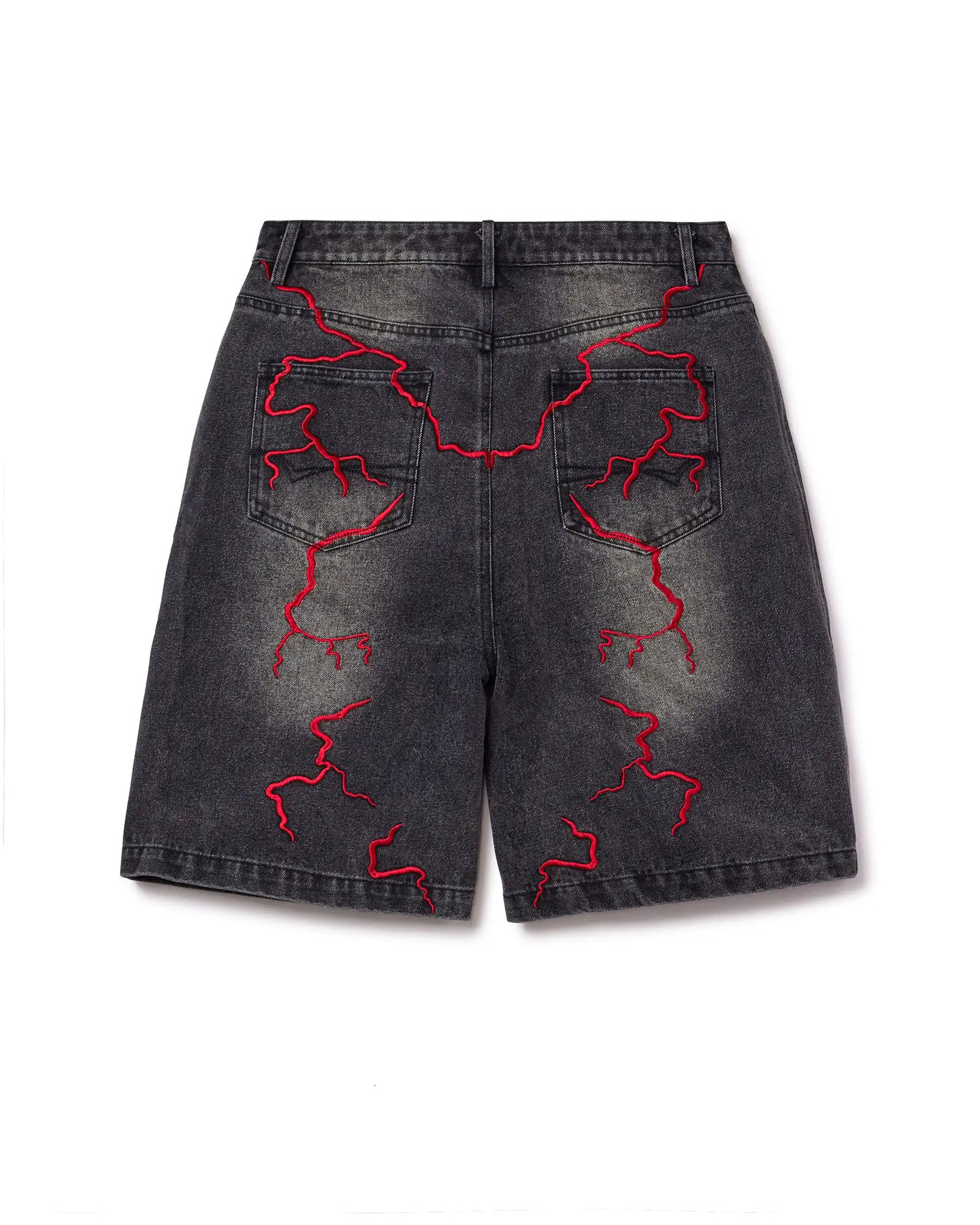 Hip Hop Retro Y2k Black and blue graffiti Jeans Cartoon Graphic Streetwear Denim Shorts Baggy Harajuku Gym Shorts Men 250214
