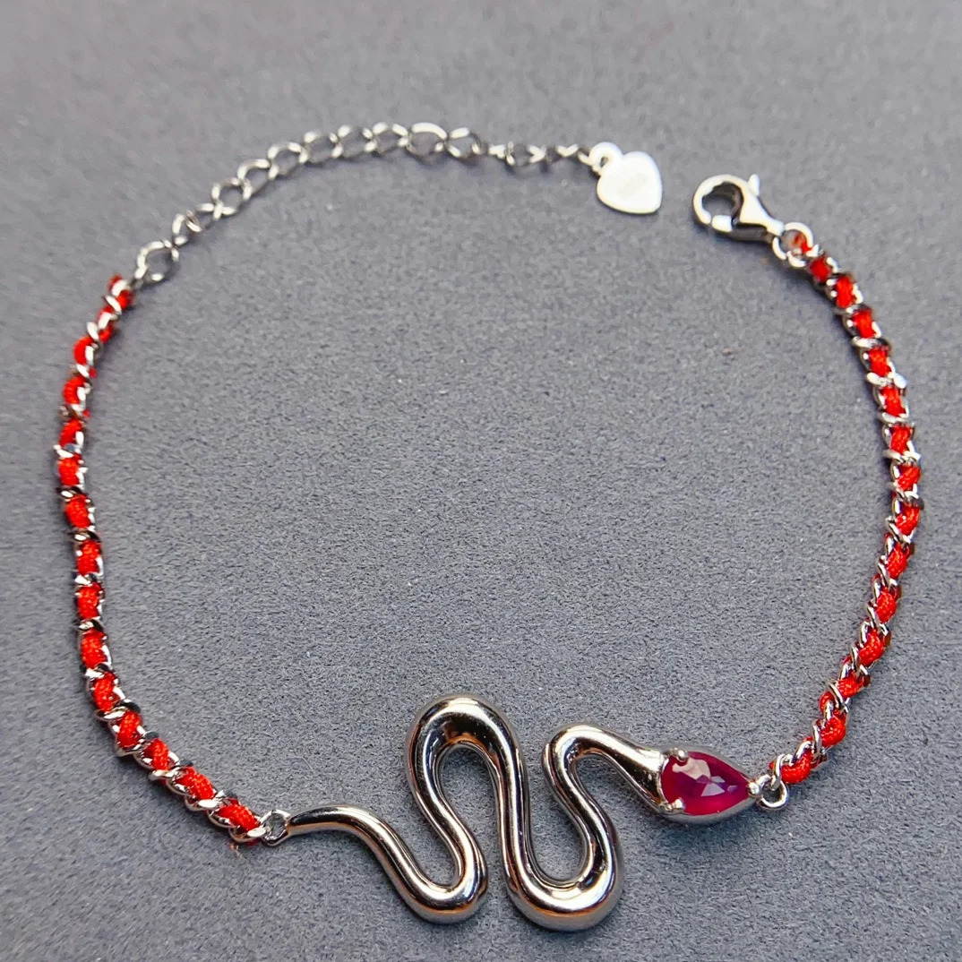 FS 4*6mm Natural Ruby/Emerald Snake S925 Sterling Silver Bracelet With Certificate Fine Charm Weddings Jewelry for Women MeiBaPJ 250220
