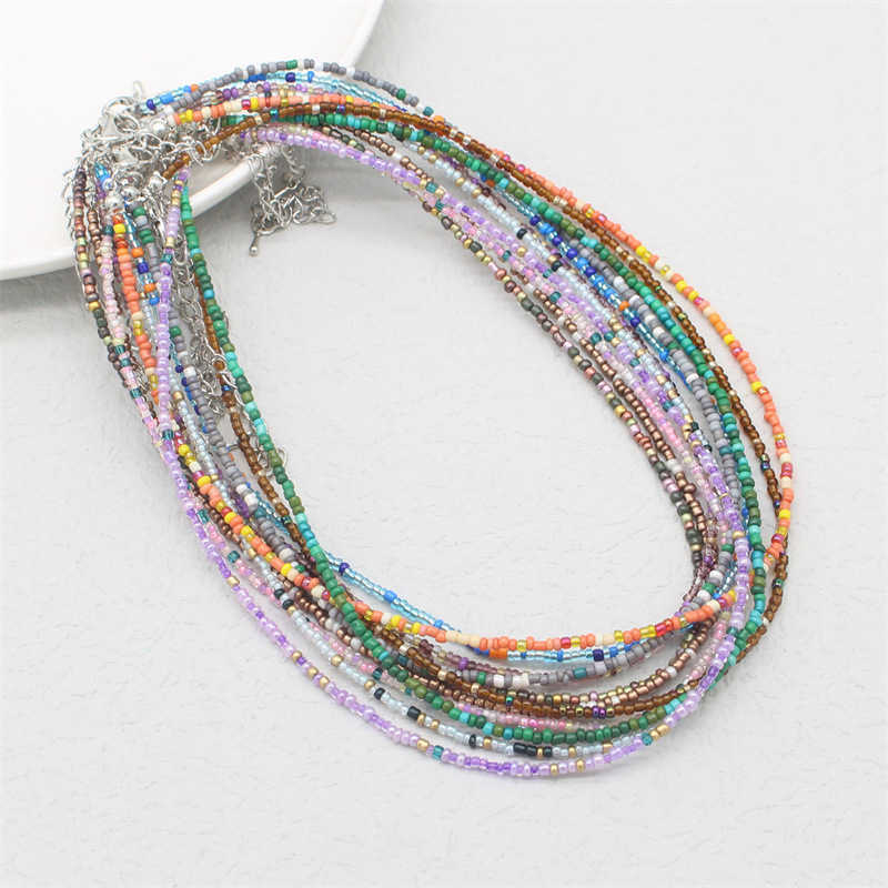 Pendant Necklaces Korean version Bohemian macaron colored beaded rice bead necklace with sweet girlish style and versatile accessories H25219