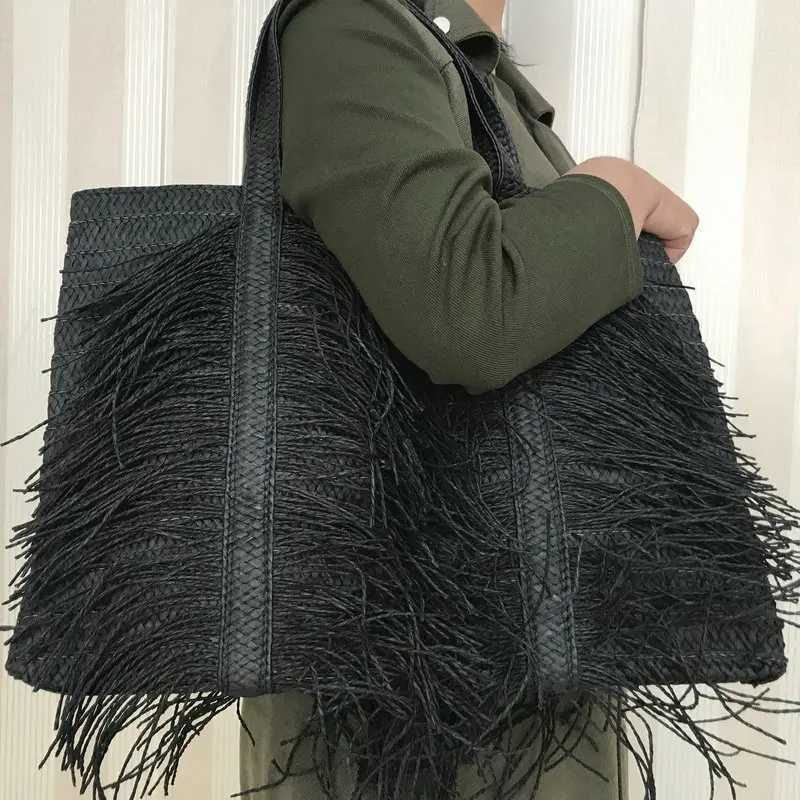 Private Customized Tassel Grass Woven Bag For Womens Large Capacity Handmade Woven Handbag Pastoral Beach Vacation Shoulder Bag Z250219