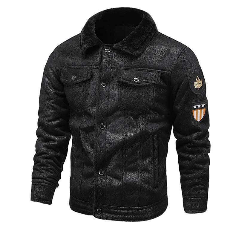 Men's thick and warm suede leather jacket, casual jacket for outdoor motorcycle, autumn-winter 2022