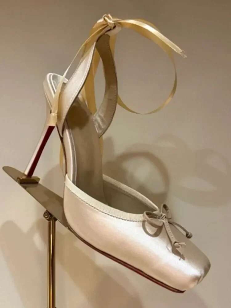 Ladies' New Summer Square Satin Sandals With Ankle Straps, Fashionable Party And Banquet Ballet High-Heeled Shoes