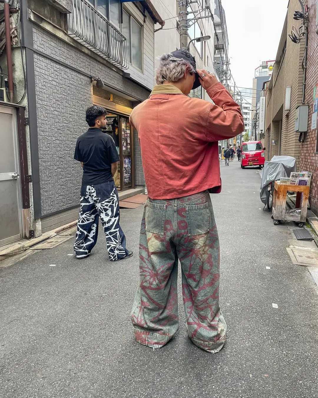 Punk Gothic style new ultra wide leg denim pants with retro hip-hop print pattern Y2k blue pocket jeans for mens floor mop jeans X250220