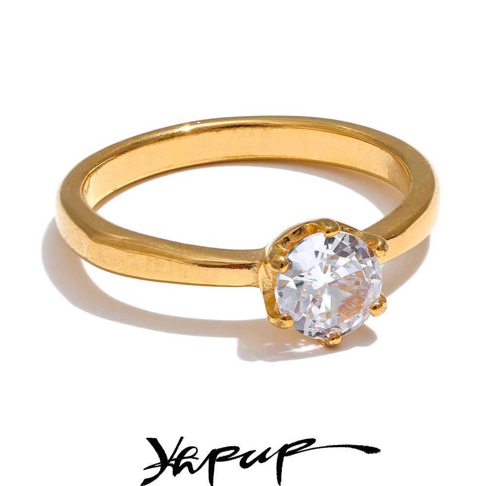 Yellow AAA Cubic Zirconia Classic Ring High Quality 18k Gold Color Stainless Steel Fashion Charm Jewelry X250220