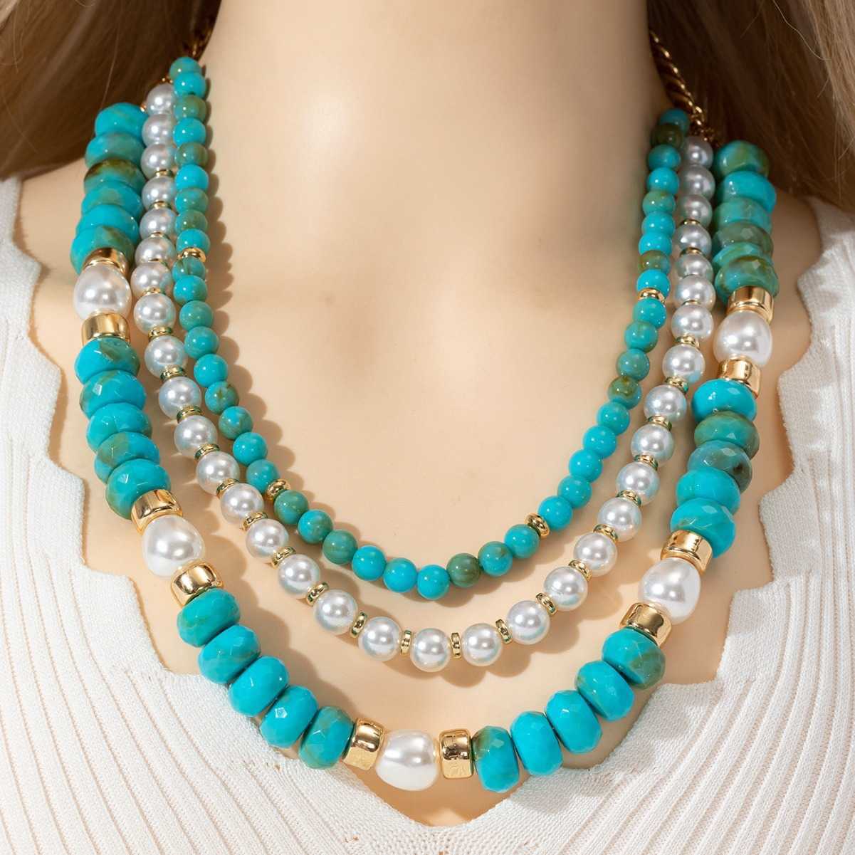 Pendant Necklaces Turquoise pearl necklace for womens fashion accessories fashionable Bohemian ethnic style bead necklace H25219